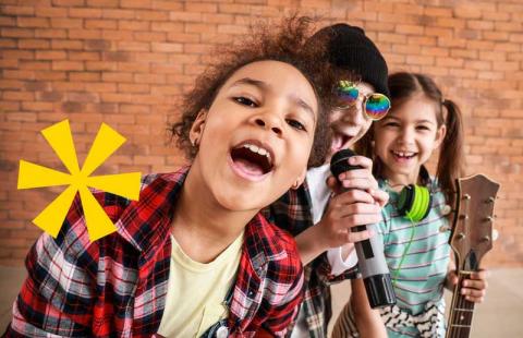 School children learning to sing